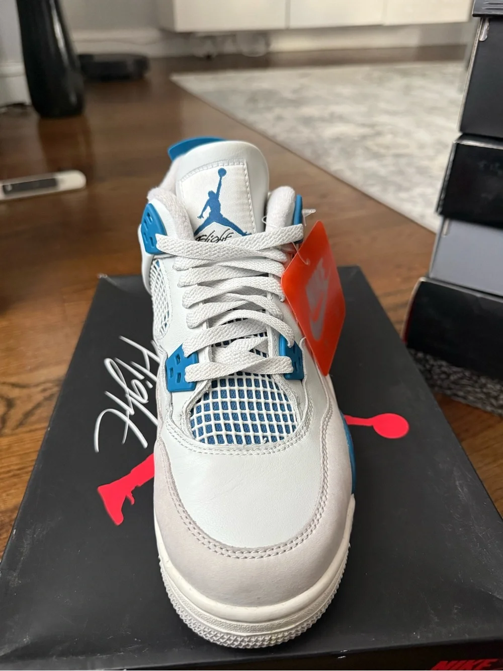 Air Jordan 4s Retro Kids White and Teal Basketball Sneakers